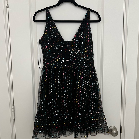 Dress the Population Solange A Line Mini Dress - Black Multicolored Sequin - Picture 2 of 6